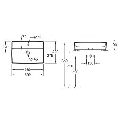 Villeroy&Boch Memento 2.0 umywalka nablatowa 50 cm 50x42 biała weiss alpin ceramicplus biały 4A0750R1