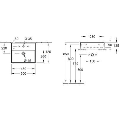 Villeroy&Boch Memento 2.0 umywalka szlifowana 50 cm 50x42 biała weiss alpin ceramicplus biały 4A225GR1