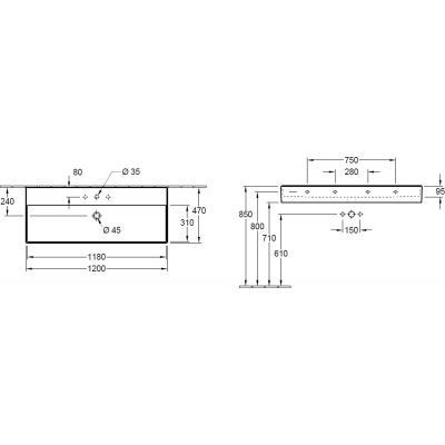 Villeroy&Boch Memento 2.0 umywalka bez przelewu szlifowana 120cm 120x47 weiss alpin biały 4A22CH01