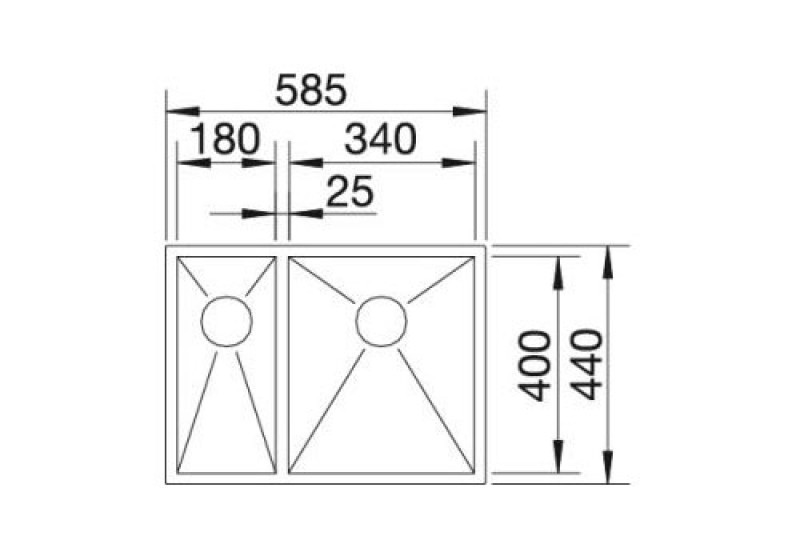 Blanco Zerox 340/180-U zlewozmywak dwie komory podwieszane lewy stal szlachetna gładka 521613