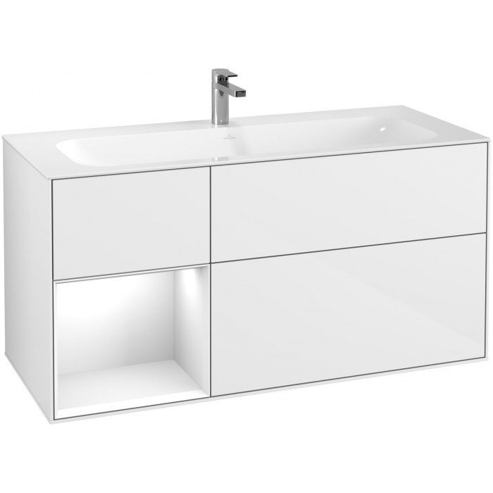 Villeroy&Boch Finion szafka pod umywalkę 120cm z otwartą półką i oświetleniem ściennym Glossy White Lacquer biały G060GFGF