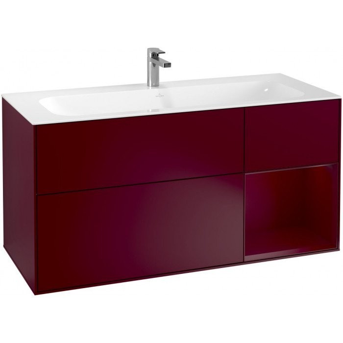 Villeroy&Boch Finion szafka pod umywalkę 120cm z otwartą półką i oświetleniem ściennym Peony Matt Lacquer bordowy G070HBHB