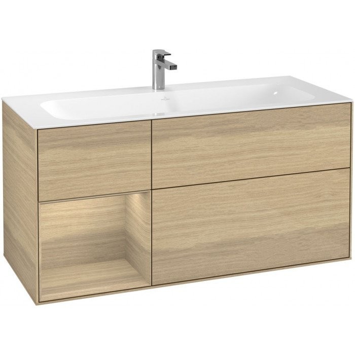 Villeroy&Boch Finion szafka pod umywalkę 120cm z otwartą półką i oświetleniem ściennym Oak Veneer G060PCPC