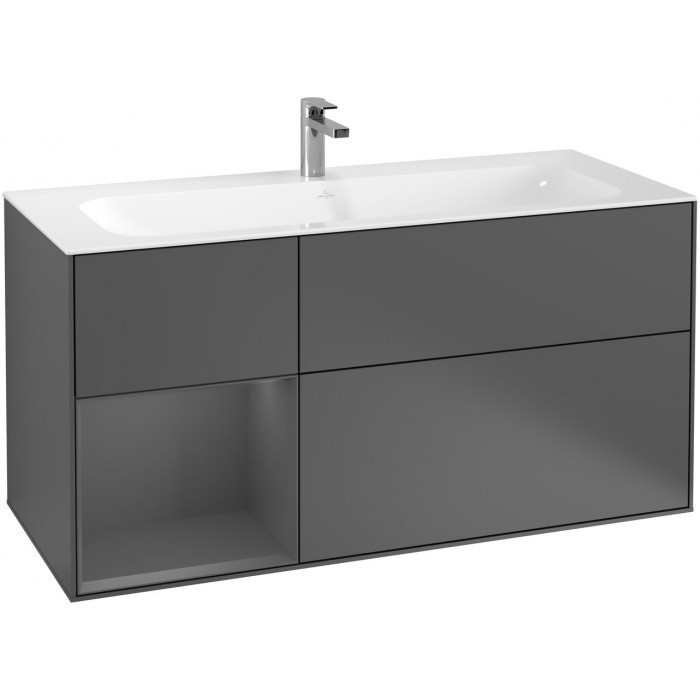 Villeroy&Boch Finion szafka pod umywalkę 120cm z otwartą półką i oświetleniem ściennym Anthracite Matt Lacquer szary G060GKGK