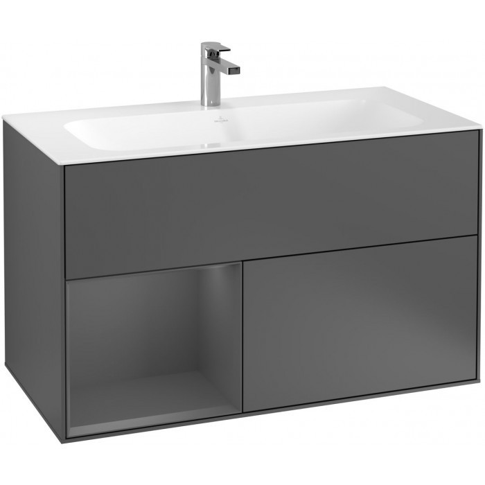 Villeroy&Boch Finion szafka pod umywalkę 100cm z otwartą półką i oświetleniem ściennym Anthracite Matt Lacquer szary G030GKGK
