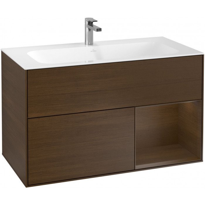 Villeroy&Boch Finion szafka pod umywalkę 100cm z otwartą półką i oświetleniem ściennym Walnut Veneer orzech G040GNGN
