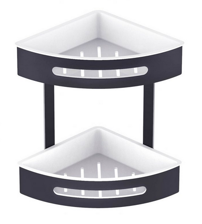 Stella koszyk narożny podwójny z białym wkładem z tworzywa czarny mat 16072-B