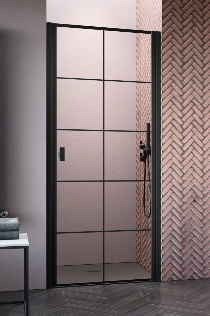 Radaway Nes Black DWJ I Factory drzwi wnękowe wahadłowe 80 cm prawe czarny krata Easy Clean 10026080-54-55R