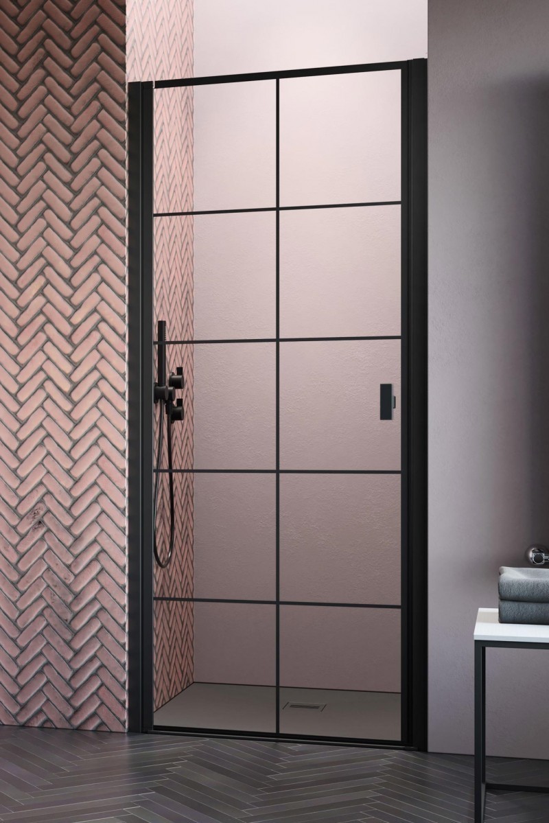 Radaway Nes Black DWJ I Factory drzwi wnękowe wahadłowe 90 cm lewe czarny krata Easy Clean 10026090-54-55L