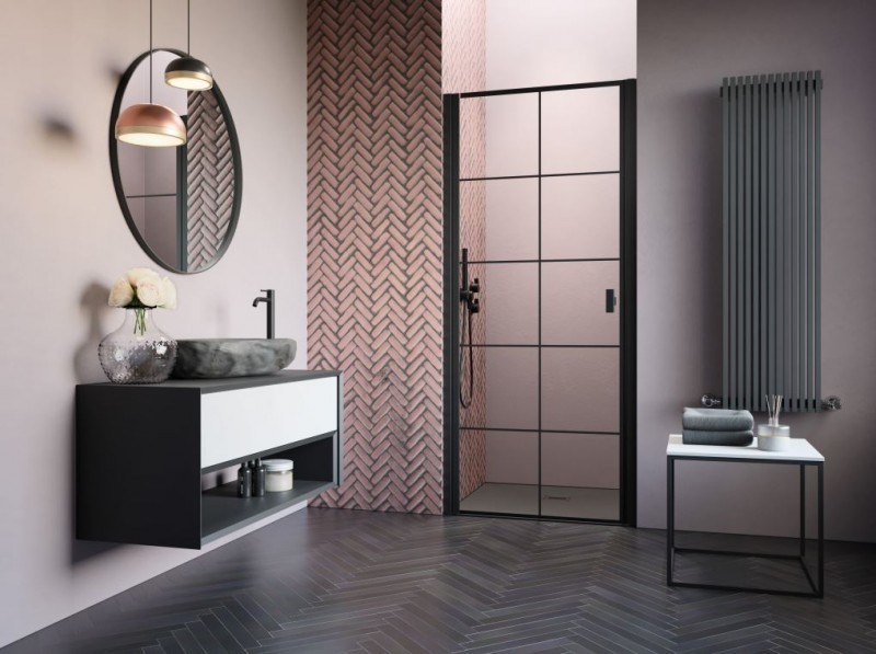 Radaway Nes Black DWJ I Factory drzwi wnękowe wahadłowe 100 cm lewe czarny krata Easy Clean 10026100-54-55L