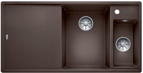 Blanco Axia III 6 S zlewozmywak 1,5 komory wpuszczany w blat z ociekaczem ze szklaną deską i odsączarką komora prawa kolor kawowy 523482