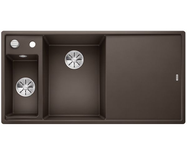 Blanco Axia III 6 S zlewozmywak 1,5 komory wpuszczany w blat z ociekaczem z drewnianą deską i odsączarką komora lewa kolor kawowy 524652