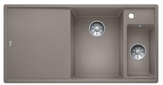 Blanco Axia III 6 S zlewozmywak 1,5 komory wpuszczany w blat z ociekaczem z drewnianą deską i odsączarką komora prawa kolor tartufo 523469