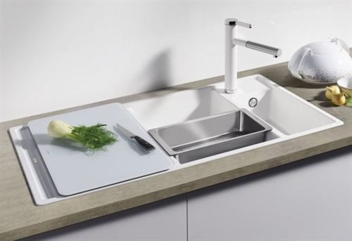 Blanco Axia III 6 S zlewozmywak 1,5 komory wpuszczany w blat z ociekaczem ze szklaną deską i odsączarką komora lewa kolor tartufo 524660