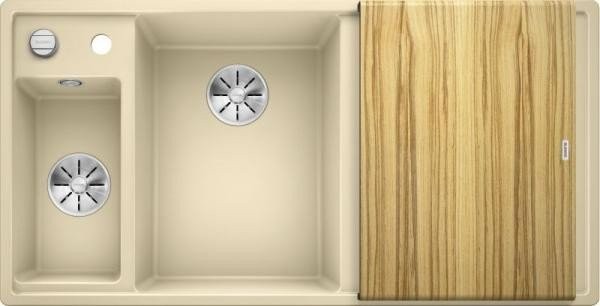 Blanco Axia III 6 S zlewozmywak 1,5 komory wpuszczany w blat z ociekaczem z drewnianą deską i odsączarką komora lewa kolor tartufo 524650
