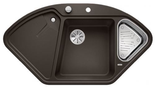 Blanco Blancodelta II zlewozmywak narożny 1,5 komory wpuszczany w blat z ociekaczem z korkiem automatycznym kolor kawowy 523669