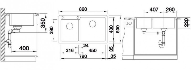 Blanco Pleon 9 zlewozmywak 2 komory wpuszczane w blat z korkiem InFino granit tartufo 523064