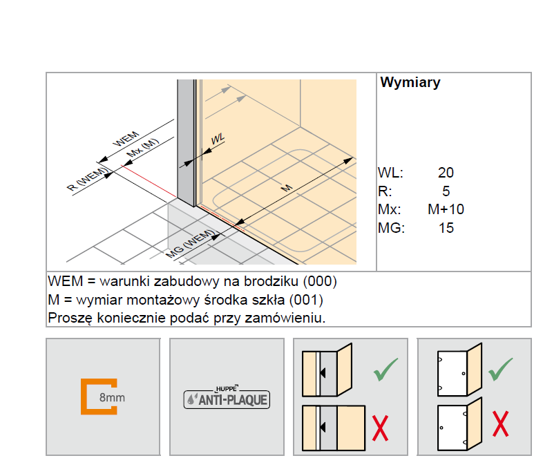Huppe Xtensa Pure ścianka boczna 80 cm srebrny połysk przeźroczyste Anti-Plaque XT0306.069.322