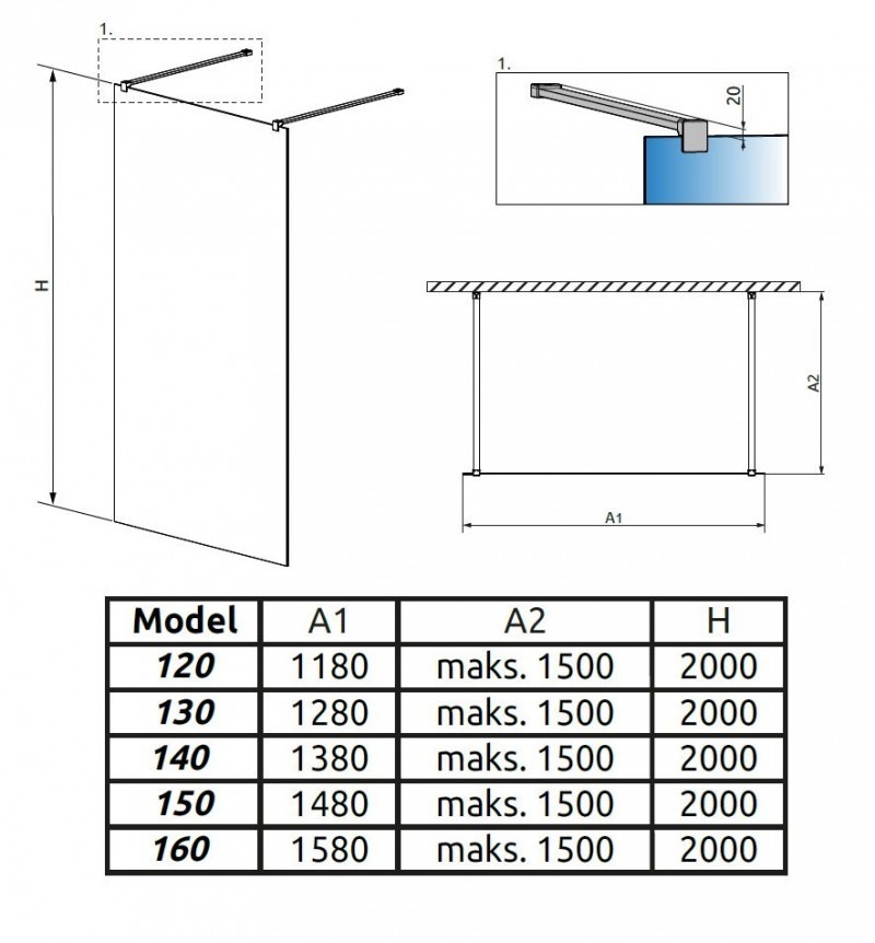 Radaway Modo X I kabina typu Walk-In 140 cm chrom przeźroczyste Easy Clean 388344-01-01