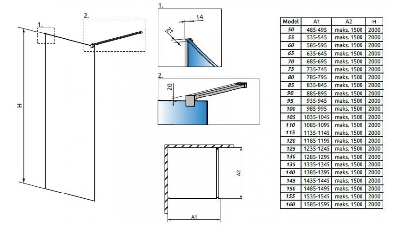 Radaway Modo X II kabina typu Walk-In 55 cm chrom przeźroczyste Easy Clean 389255-01-01