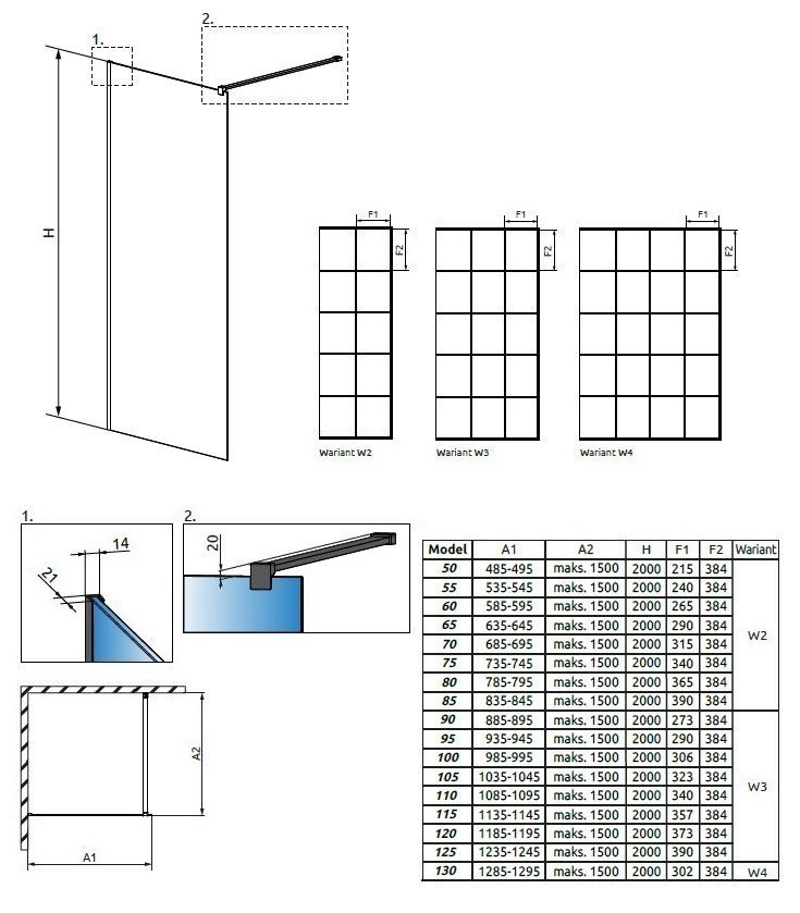 Radaway Modo X Black II Factory kabina typu Walk-In 90 cm czarny krata Easy Clean 389294-54-55