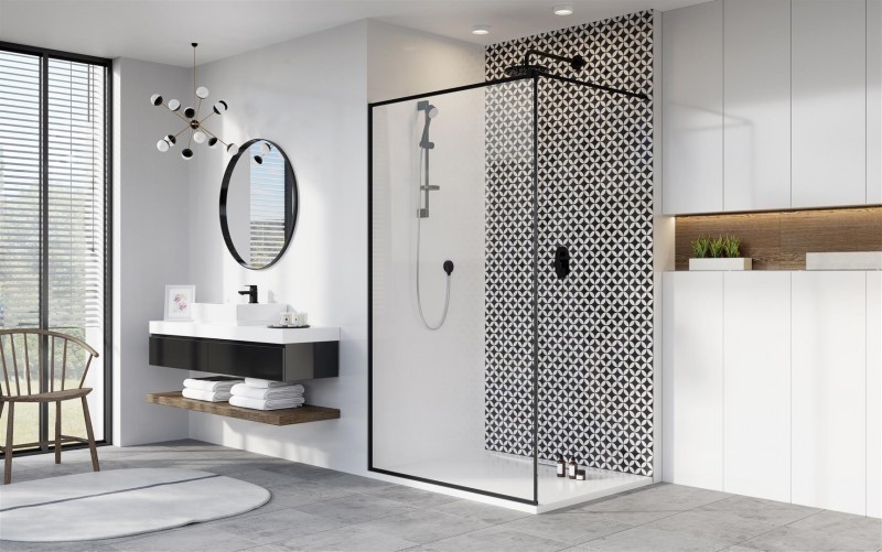 Radaway Modo X Black II Frame kabina typu Walk-In 130 cm czarny przeźroczysty Easy Clean 389334-54-56