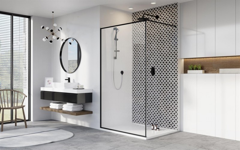 Radaway Modo X Black II Frame kabina typu Walk-In 75 cm czarny przeźroczysty Easy Clean 389275-54-56