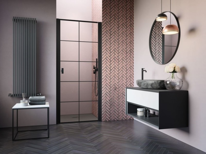 Radaway Nes Black DWJ I Factory drzwi wnękowe wahadłowe 70 cm prawe czarny krata Easy Clean 10026070-54-55R