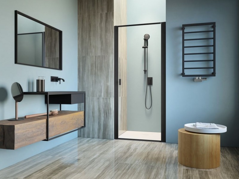 Radaway Nes Black DWJ I Frame drzwi wnękowe wahadłowe 100 cm prawe czarny przeźroczyste Easy Clean 10026100-54-56R