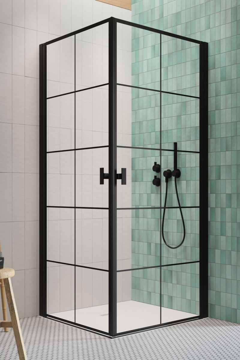 Radaway Nes Black KDD I Factory kabina kwadratowa 80x80 drzwi wahadłowe czarny krata Easy Clean 10021080-54-55L + 10021080-54-55R