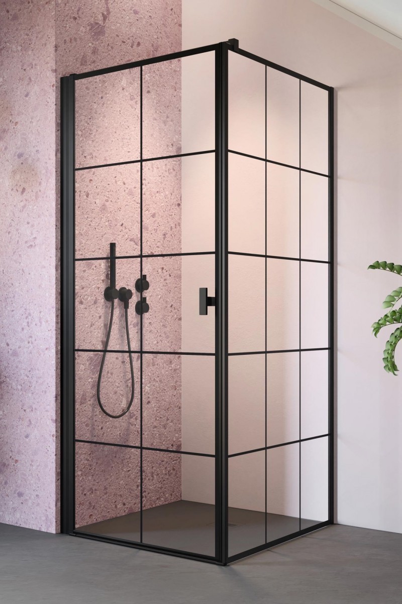 Radaway Nes Black KDJ I Factory kabina prostokątna 100x80 drzwi otwierane LEWE 100 i ścianka 80 czarny krata Easy Clean 10022100-54-55L + 10039080-54-55