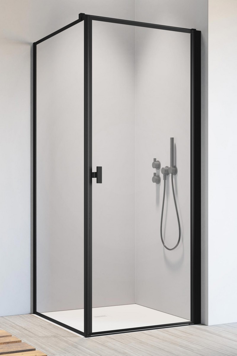 Radaway Nes Black KDJ I Frame kabina kwadratowa 100x100 drzwi otwierane PRAWE 100 i ścianka 100 czarny przeźroczyste Easy Clean 10022100-54-56R + 10039100-54-56