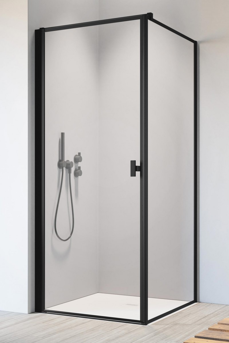Radaway Nes Black KDJ I Frame kabina kwadratowa 80x80 drzwi otwierane LEWE 80 i ścianka 80 czarny przeźroczyste Easy Clean 10022080-54-56L + 10039080-54-56