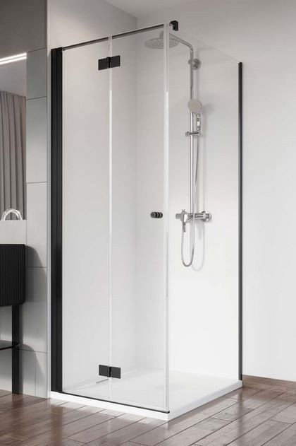 Radaway Nes Black KDJ-B kabina prostokątna 90x80 drzwi składane LEWE 90 i ścianka 80 czarny przeźroczyste Easy Clean A851461455