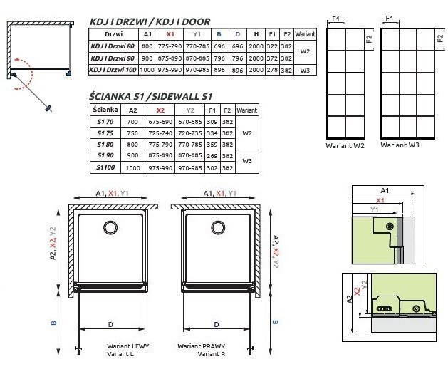 Radaway Nes Black KDJ I Factory kabina prostokątna 100x80 drzwi otwierane LEWE 100 i ścianka 80 czarny krata Easy Clean 10022100-54-55L + 10039080-54-55