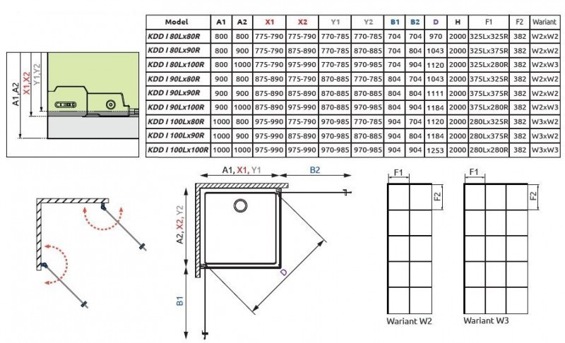 Radaway Nes Black KDD I Factory kabina prostokątna 100Lx90P drzwi wahadłowe czarny krata Easy Clean 10021100-54-55L + 10021090-54-55R