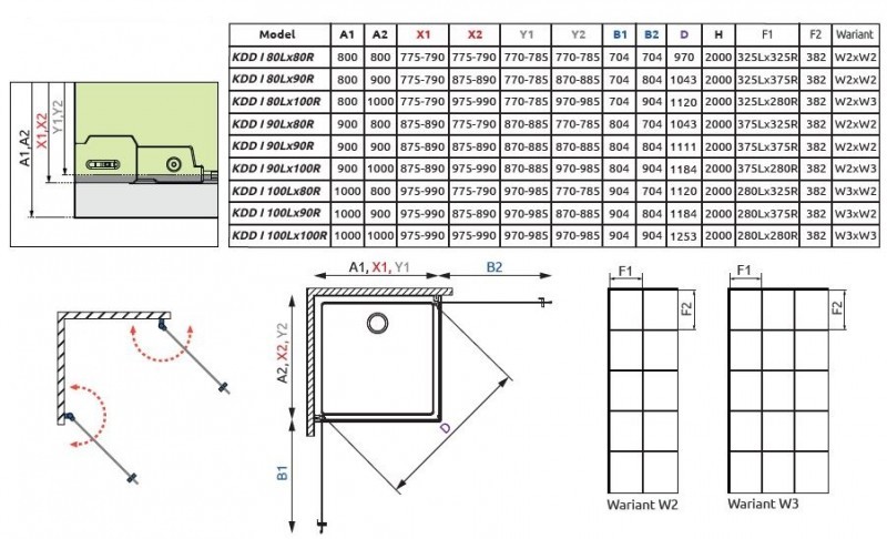 Radaway Nes Black KDD I Factory kabina postokątna 80Lx90P drzwi wahadłowe czarny krata Easy Clean 10021080-54-55L + 10021090-54-55R