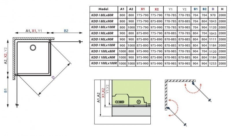 Radaway Nes Black KDD I Frame kabina prostokątna 100Lx90P drzwi wahadłowe czarny przeźroczyste Easy Clean 10021100-54-56L + 10021090-54-56R