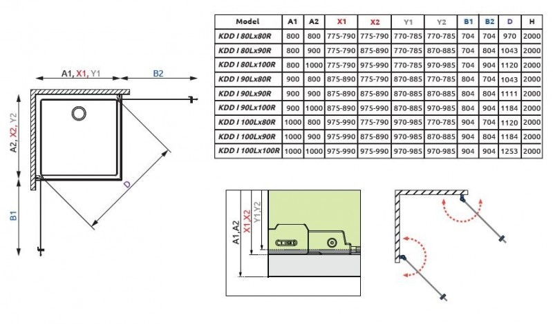 Radaway Nes Black KDD I Frame kabina prostokątna 80Lx90P drzwi wahadłowe czarny przeźroczyste Easy Clean 10021080-54-56L + 10021090-54-56R