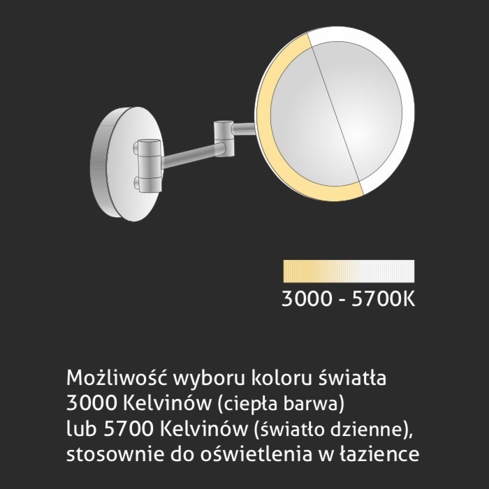 Stella lusterko kosmetyczne powiększające podświetlane LED ruchome czarny mat 22.00230-B