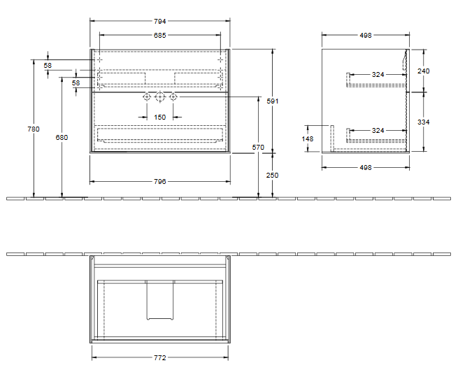 Villeroy&Boch Finion szafka pod umywalkę 80 cm z oświetleniem ściennym Peony Matt Lacquer bordowy G01000HB