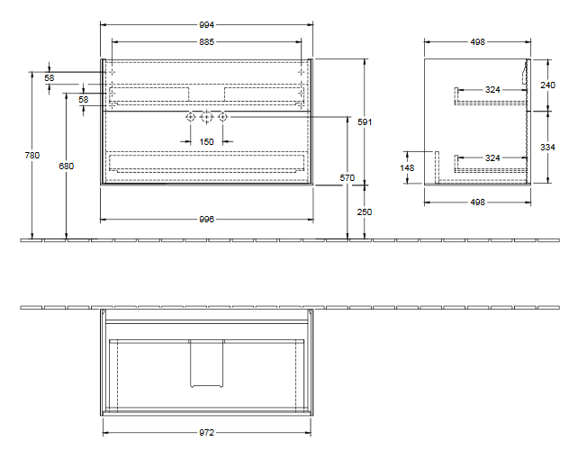 Villeroy&Boch Finion szafka pod umywalkę 100cm z oświetleniem ściennym White Matt Lacquer biały G02000MT