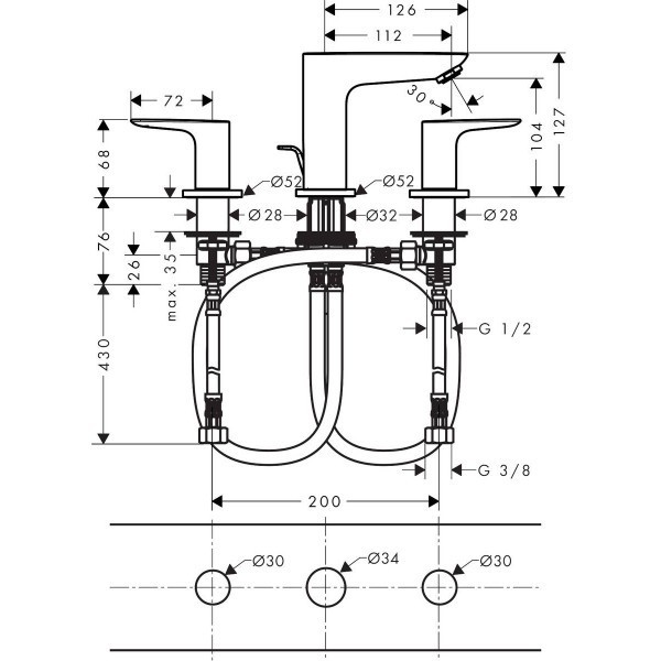 Hansgrohe FinishPlus Talis E 3-otworowa bateria umywalkowa z korkiem biały matowy 71733700