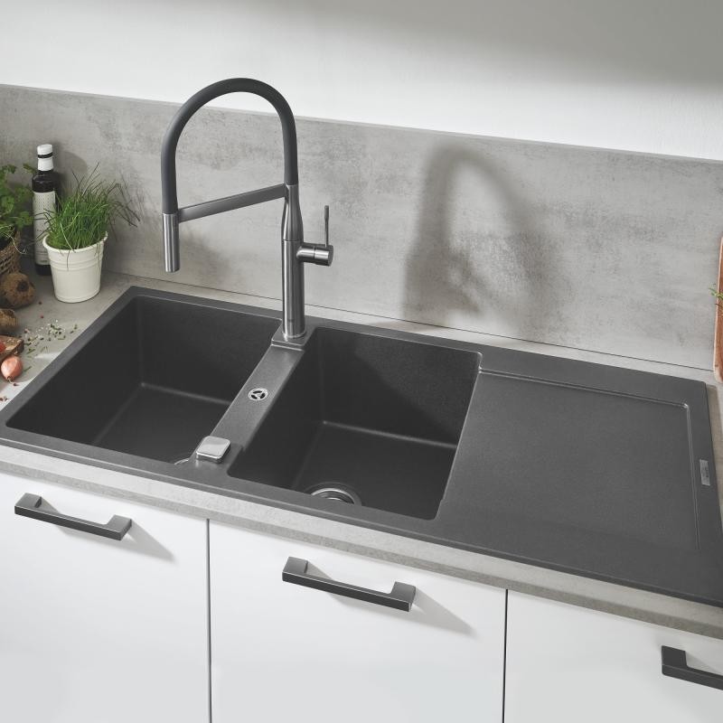 Grohe K500 zlewozmywak wpuszczany w blat 2 komory z ociekaczem 116x50 cm szary granit 31647AT0