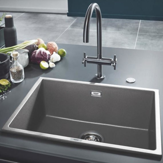 Grohe K700 zlewozmywak wpuszczany w blat/ podblatowy 1 komora 61x46 cm szary granit 31655AT0