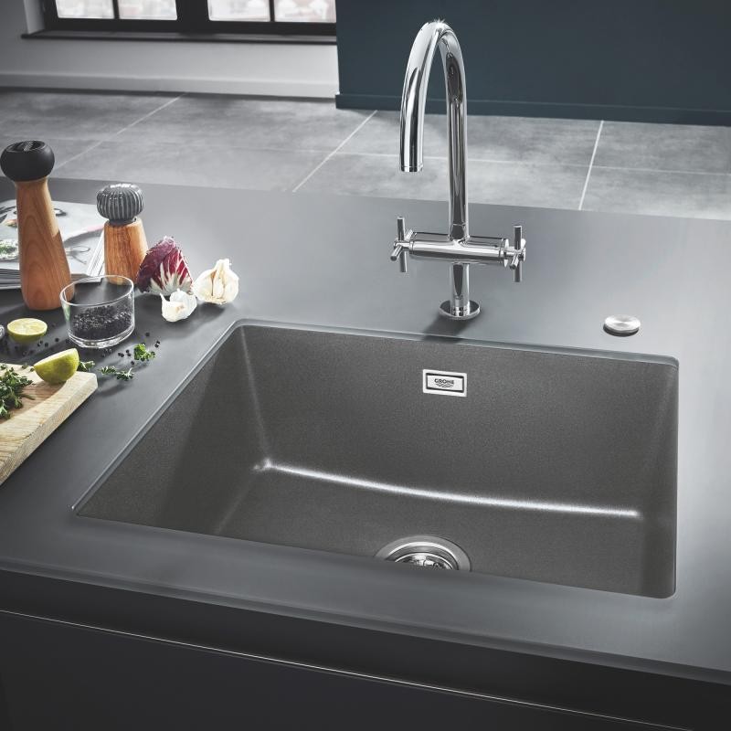 Grohe K700 zlewozmywak wpuszczany w blat/ podblatowy 1 komora 61x46 cm szary granit 31655AT0