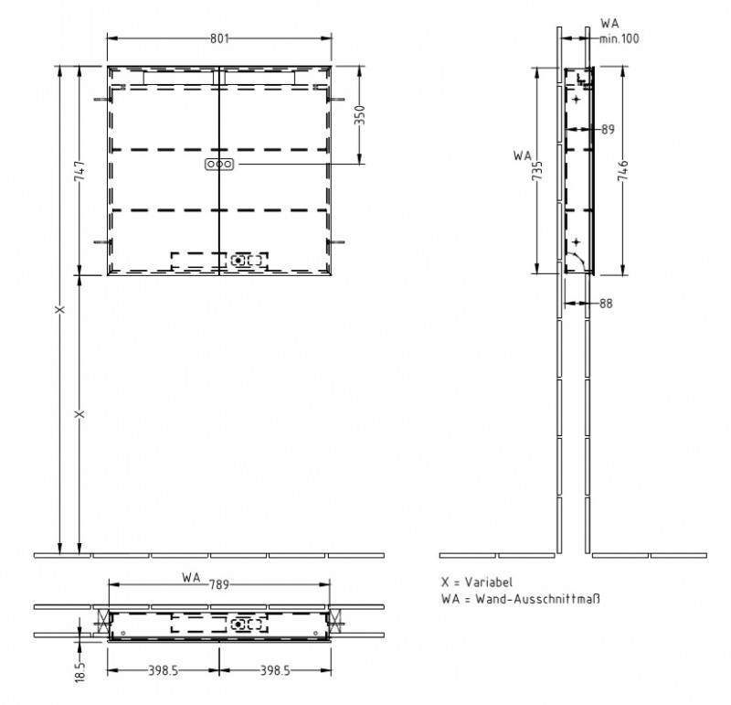 Villeroy&Boch My view in szafka z lustrem z oświetleniem LED do zabudowy 80x75 cm A4358000