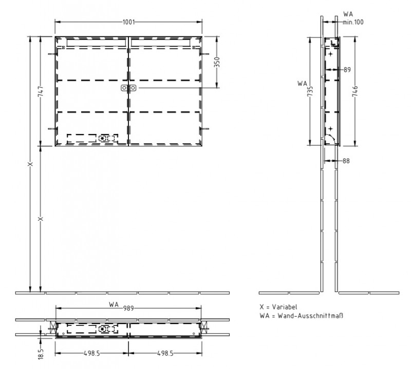 Villeroy&Boch My view in szafka z lustrem z oświetleniem LED do zabudowy 100x75 cm A4351000