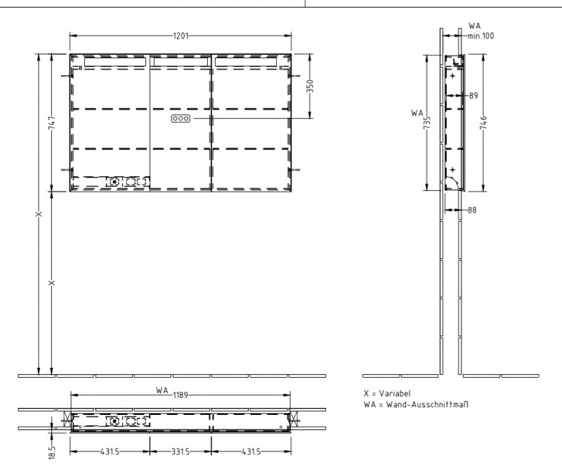 Villeroy&Boch My view in szafka z lustrem z oświetleniem LED do zabudowy 120x75 cm A4351200