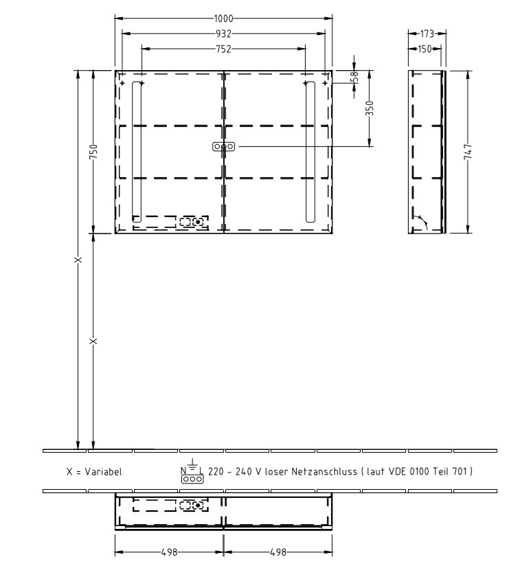 Villeroy&Boch My view 14 + szafka z lustrem z oświetleniem LED 100x75 cm A4331000